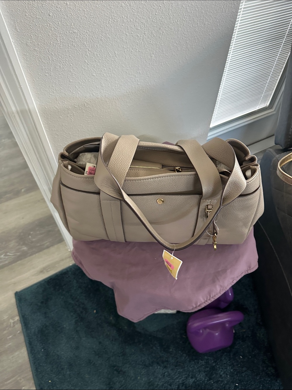 Michael Kors Pebbled Taupe Leather Tote with Gold Hardware